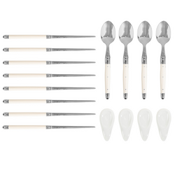 French Home Faux Ivory Chopsticks, Laguiole Spoons and Ceramic Rests, Set of 4 Pairs