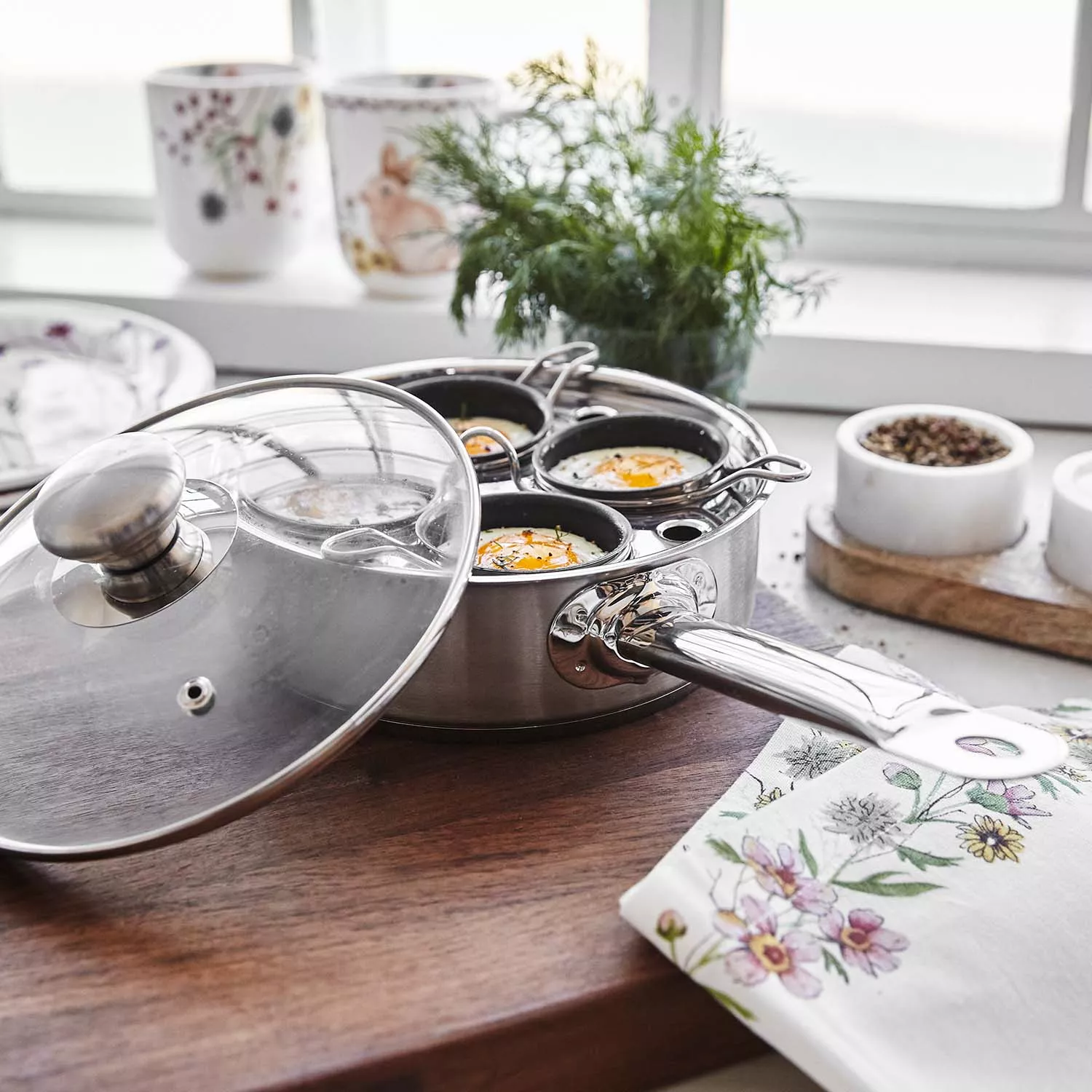 Demeyere Resto3 4-Cup Stainless Steel Egg Poacher Set