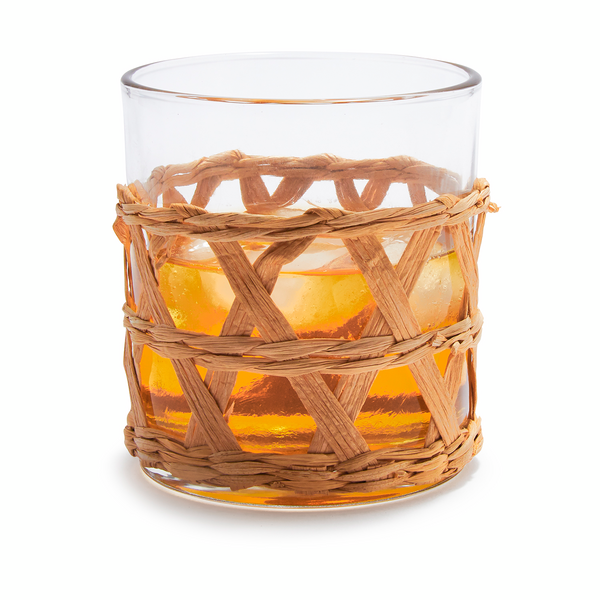Wicker-Wrapped Double Old-Fashioned Glasses