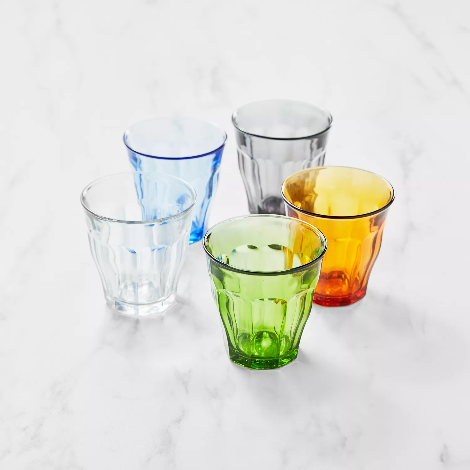Colorful Glass Drinking Glasses Set of 7, Highball Kitchen Tumbler Set, 8  Oz.