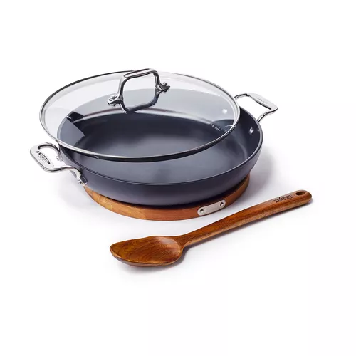 All-Clad HA1 Nonstick Universal Pan with Acacia Wood Trivet & Spoon, 3 qt.