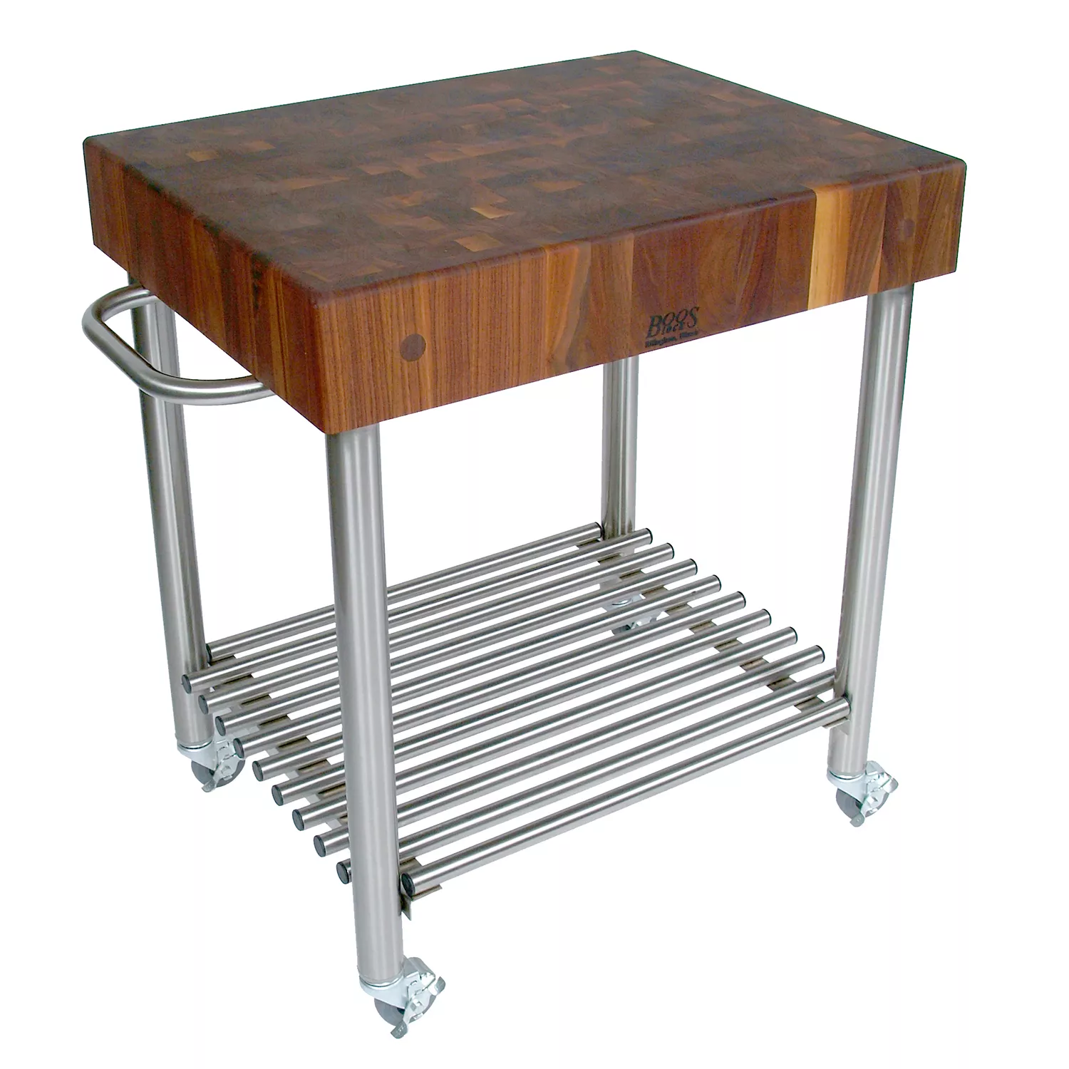 John Boos Maple End Grain 5" Thick Butcher Block Table Cart with Casters, 30"x24"x35"