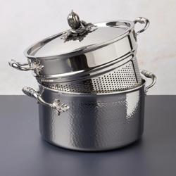 Ruffoni Opus Prima Hammered Stainless Steel Pasta Pot with Strainer Insert