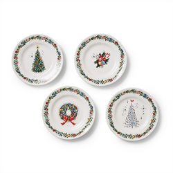 Sur La Table Holiday Wonder Christmas Tree Assorted Appetizer Plates, Set of 4