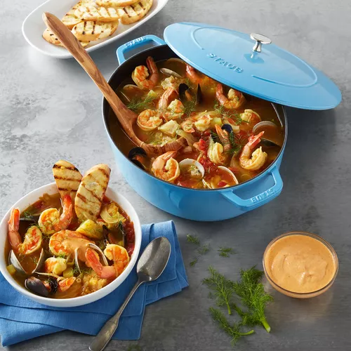 Bouillabaisse (seafood in Saffron Broth) with Creamy Garlic Aioli