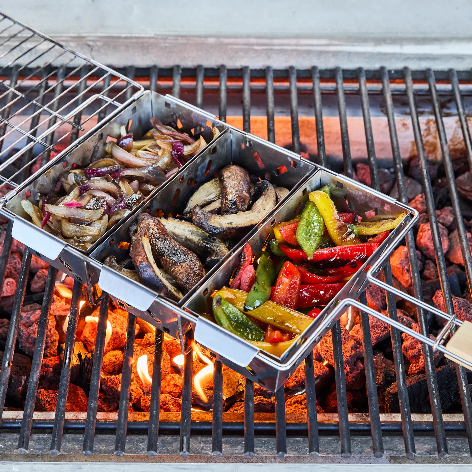 Sur La Table Stainless Steel Grill Baskets with Wooden Trivet
