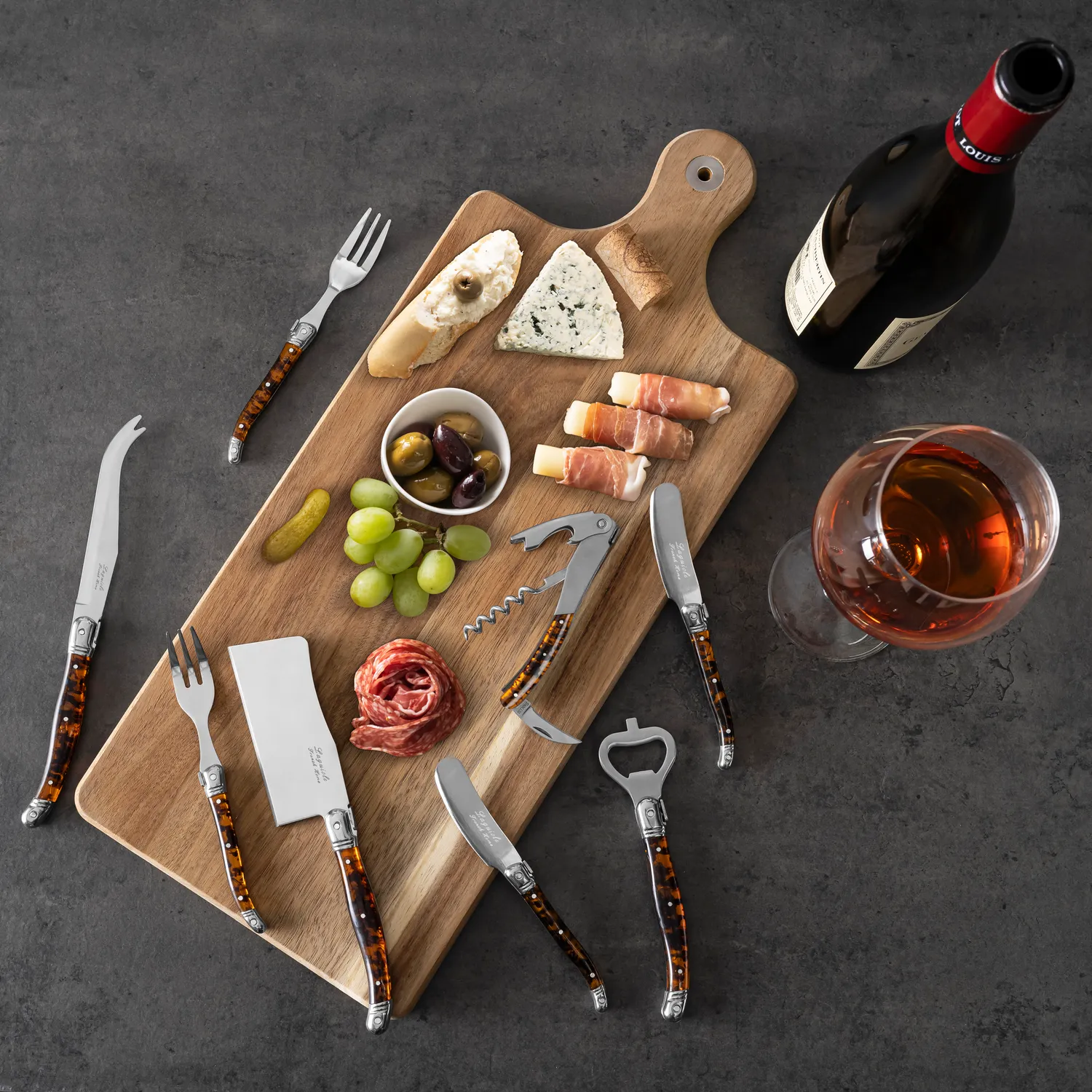 French Home Laguiole Pakkawod Bottle Opener Bar and Corkscrew Set