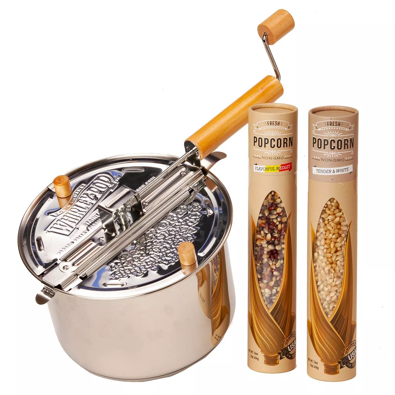Whirley Pop Stainless Steel Popcorn Maker with Farm Fresh Popcorn