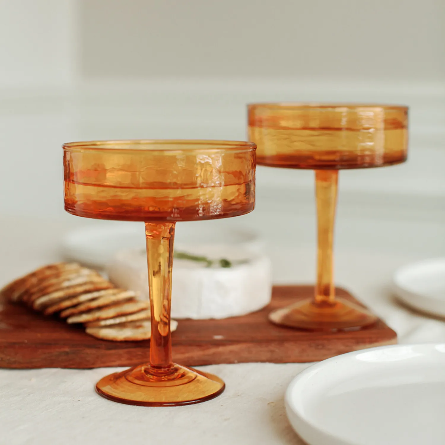 Powered by People Handblown Hammered Coupe Cocktail Glasses, Set of 4