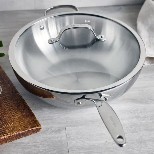 GreenPan Valencia Pro 3-Ply Stainless Steel Wok with Lid, 12" 
