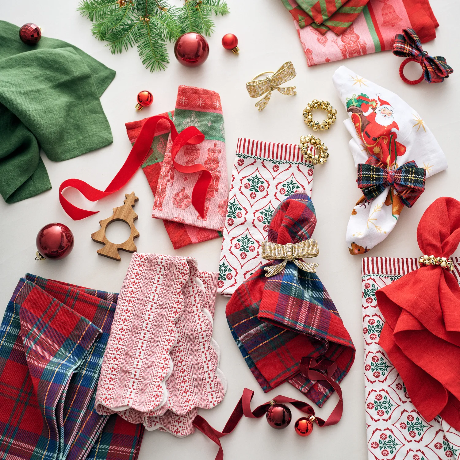 Sur La Table Jolly Santa Plaid Napkins, Set of 4