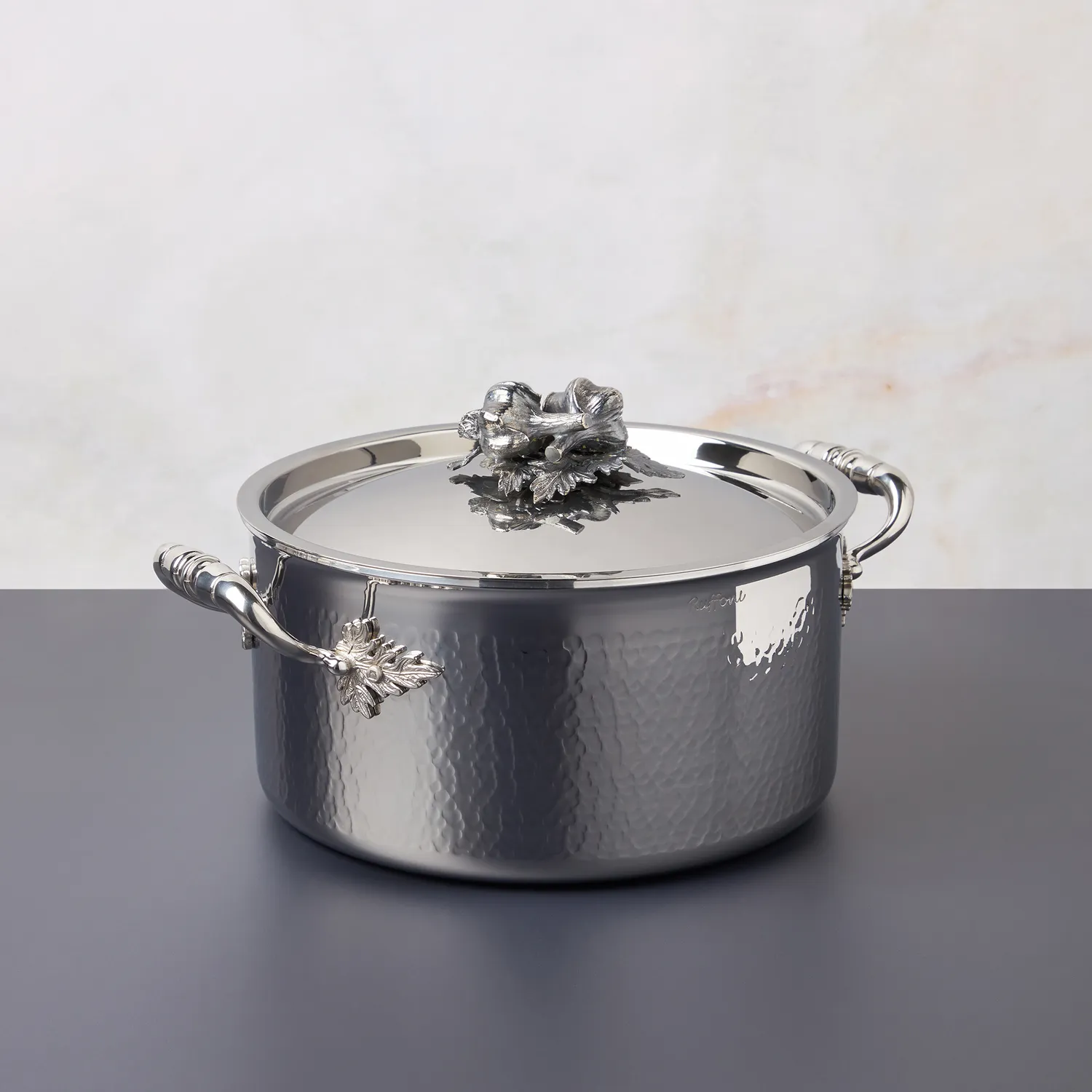 Ruffoni Opus Prima Hammered Stainless Steel Pasta Pot with Strainer Insert