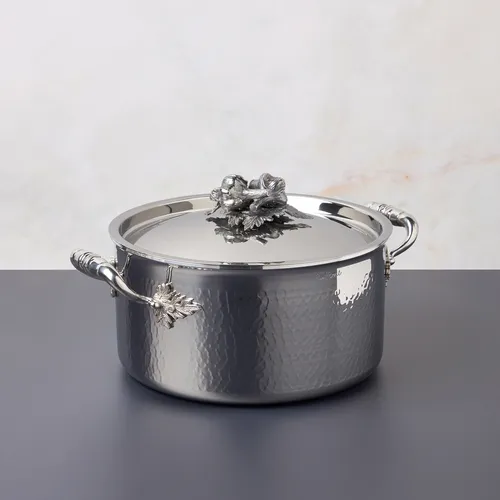 Ruffoni Opus Prima Hammered Stainless Steel Pasta Pot with Strainer Insert