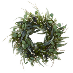 Nearly Natural Faux Eucalyptus & Mixed Greens Wreath, 24"
