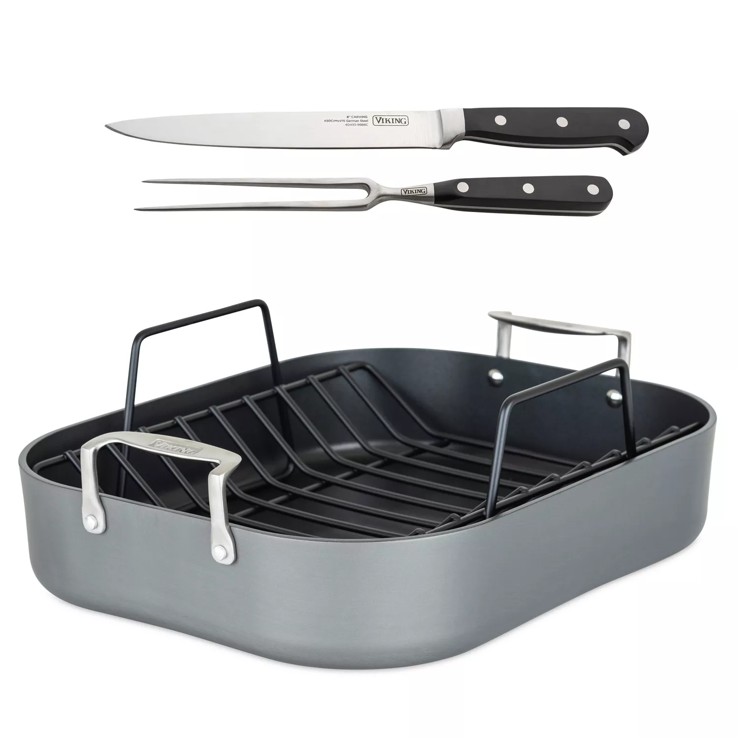 Viking Hard Anodized Roaster with Rack and Carving Set