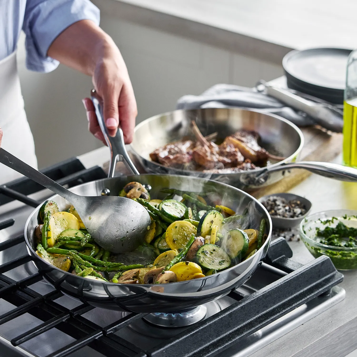 GreenPan Valencia Pro 3-Ply Stainless Steel Skillet Set, 10" & 12"