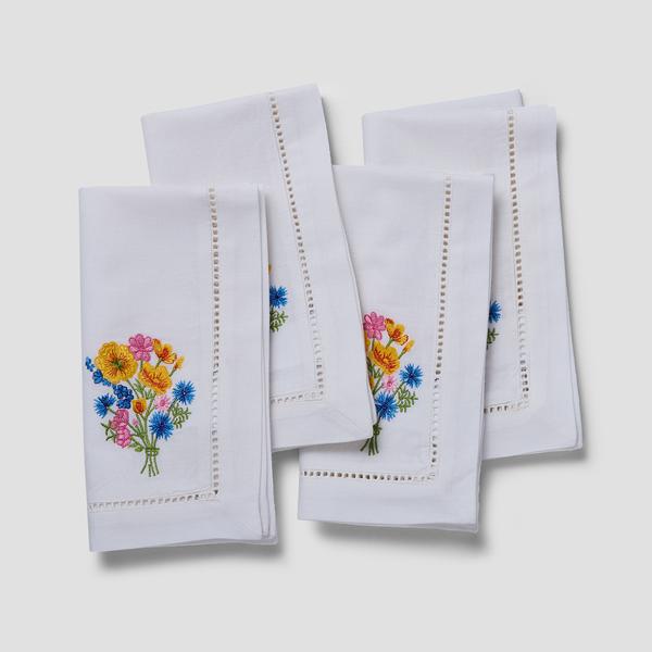 Sur La Table Wild Poppies Embroidered Napkins, Set of 4