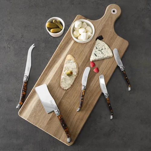 French Home 8-Piece Laguiole Tortoise Shell Cheese Knife and Spreader Set with Wood Board