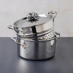 Ruffoni Opus Prima Hammered Stainless Steel Pasta Pot with Strainer Insert