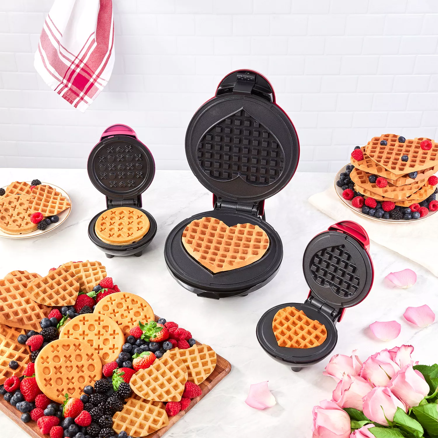 Dash Multi Mini Heart Waffle Maker, Red