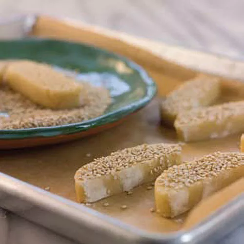 Walnut Biscotti With Thyme Pesto and Goat Cheese