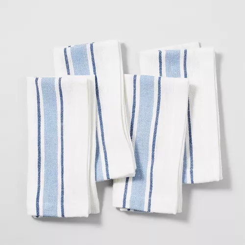 Small White Stripe Cotton Napkins - Set of 4