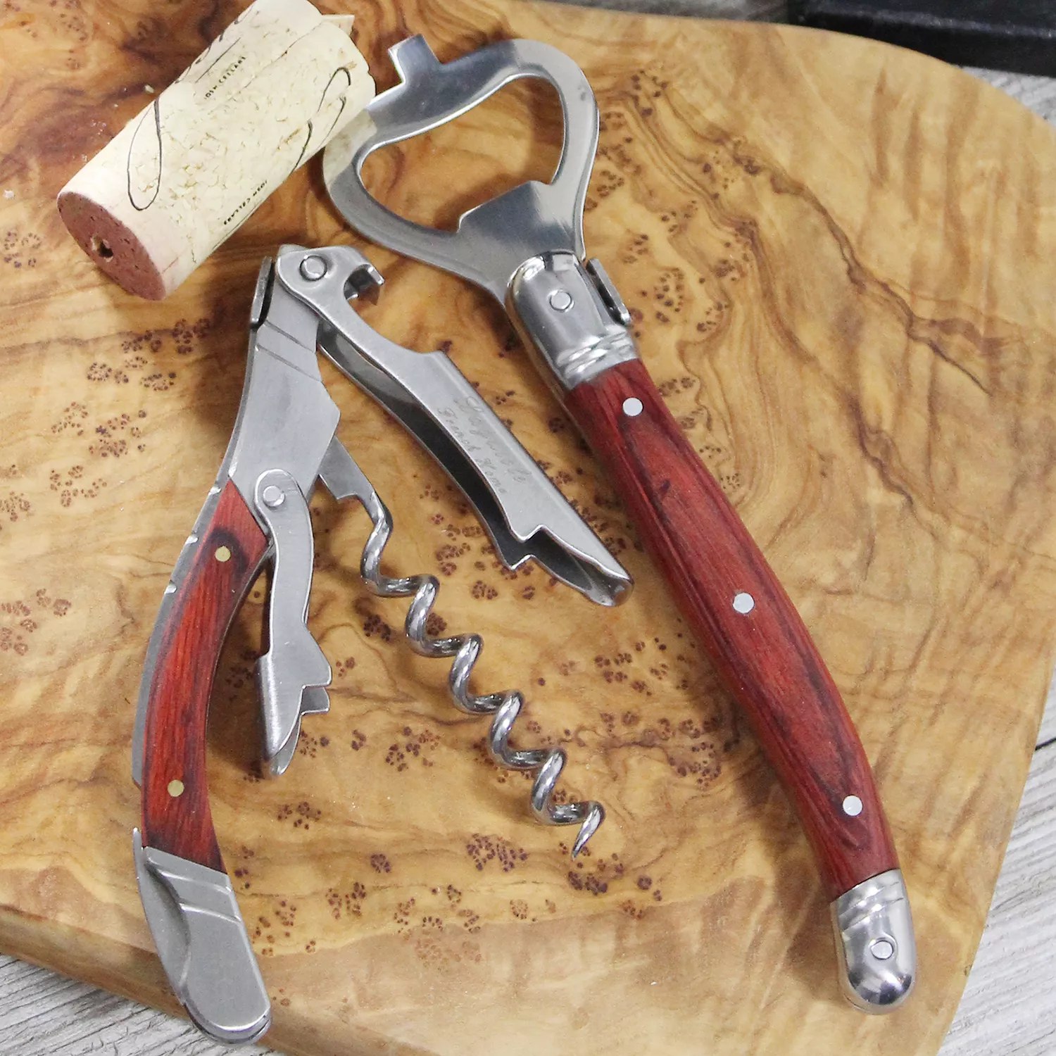 French Home Laguiole Pakkawod Bottle Opener Bar and Corkscrew Set