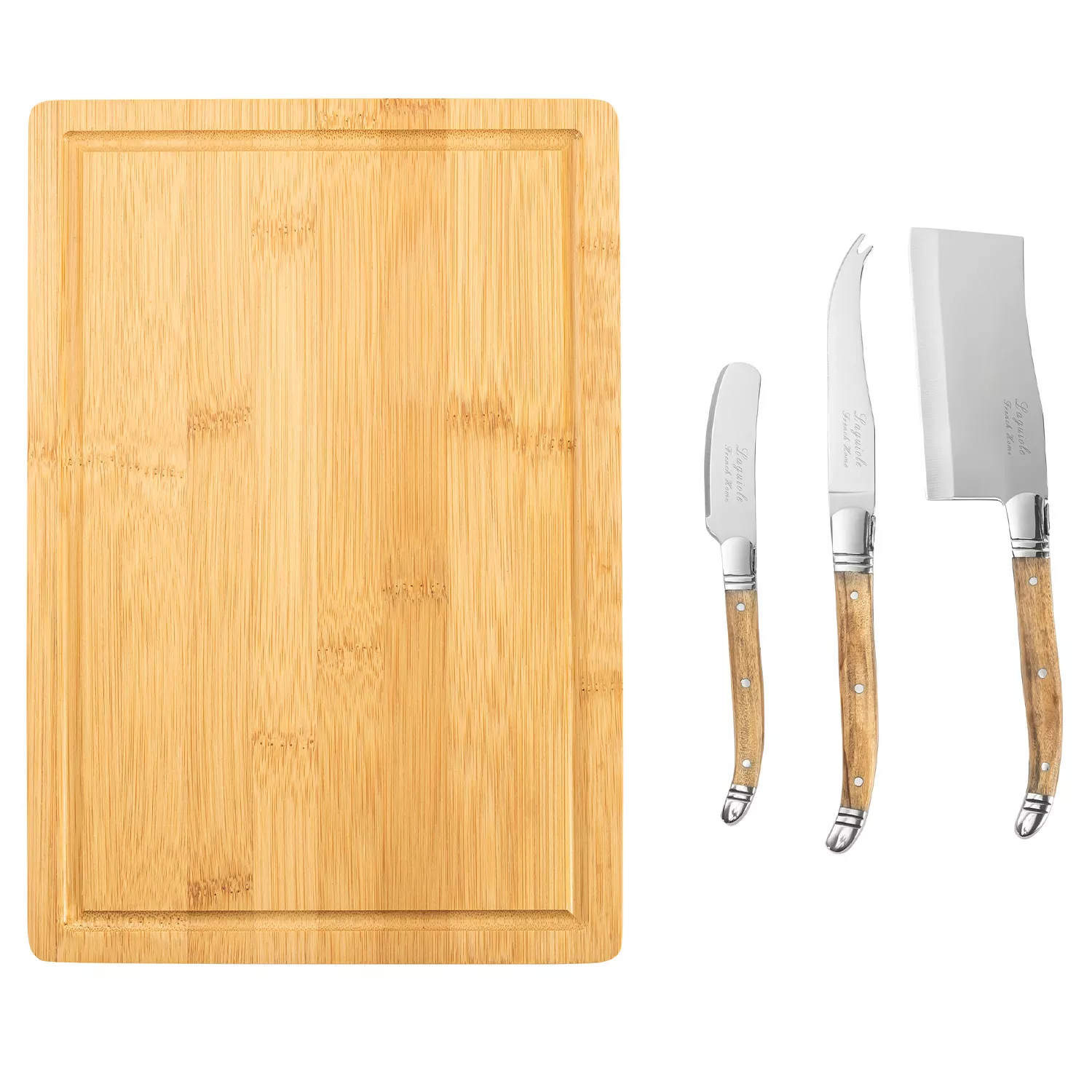 Laguiole cheese service with olive wood handle and stainless steel