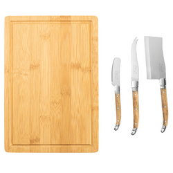 French Home Connoisseur Olive Wood Cheese Knives and Bamboo Cheese Board