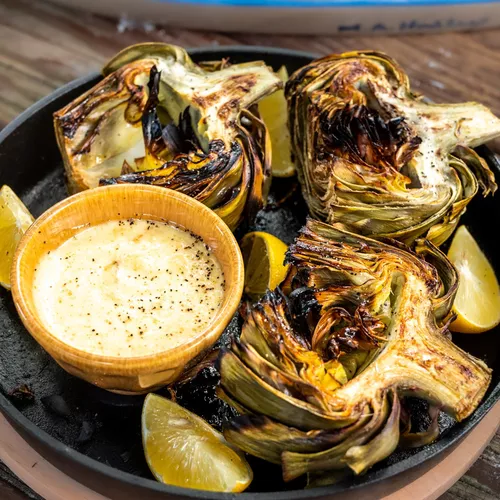 Fire Roasted Artichoke and Lemon Garlic Aioli