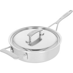 Demeyere Industry5 Stainless Steel Sauté Pan With Helper Handle & Lid Ergonomic handles with no rivets and proprietary Silvonox for extremely easy clean up