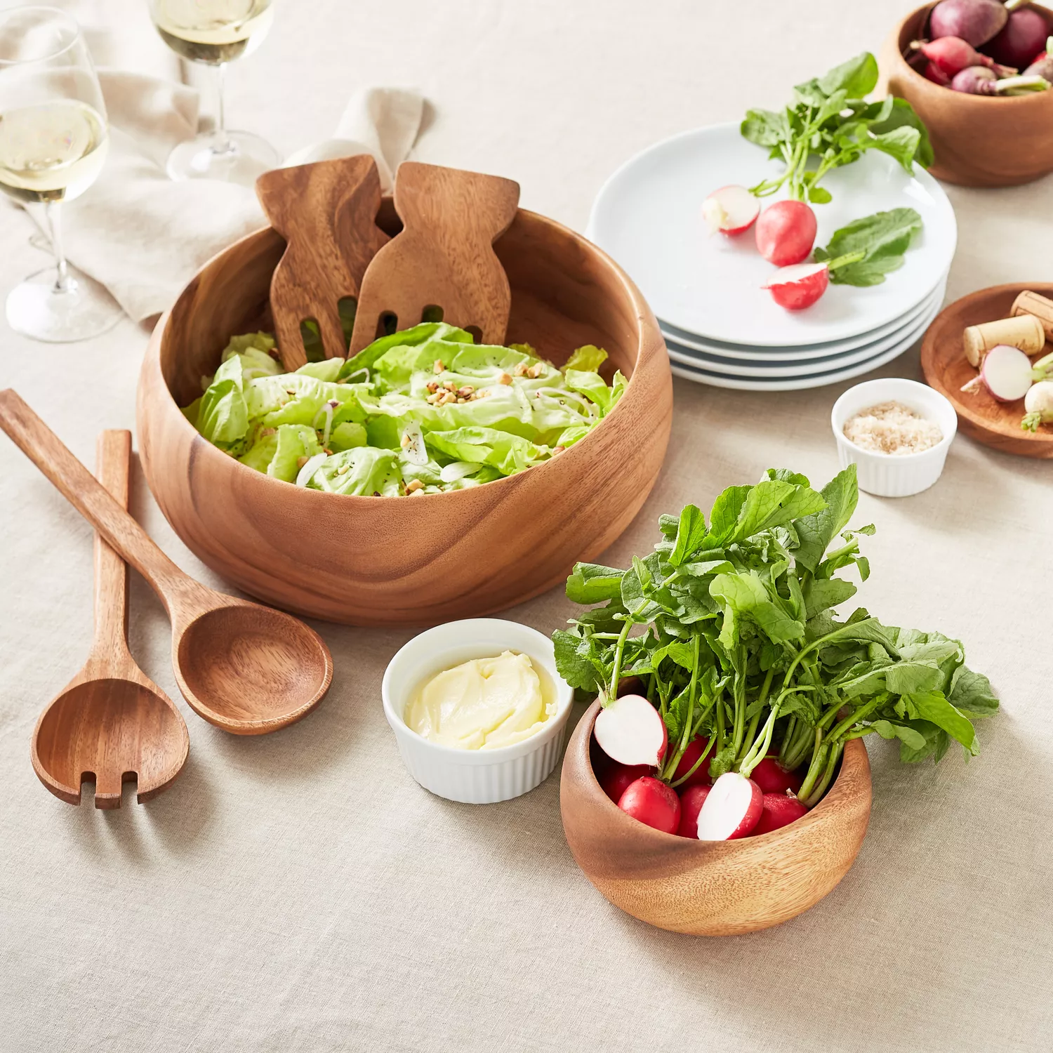 Sur La Table Acacia Wood Curved Salad Bowl