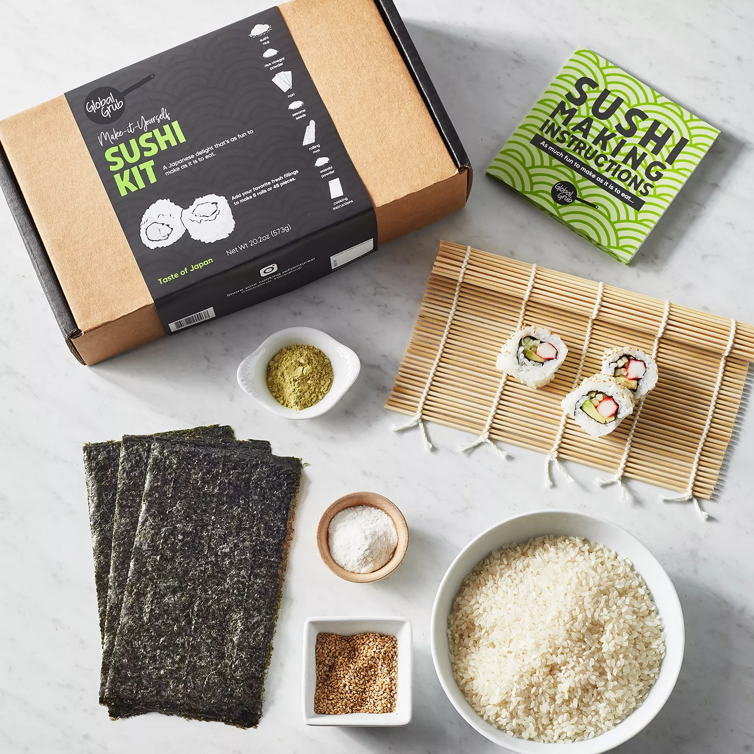 Global Grub DIY Sushi Making Kit - Sushi Kit Includes Sushi Rice, Nori  Sushi Seaweed, Rice Vinegar Powder, Sesame Seeds, Wasabi Powder, Bamboo  Sushi