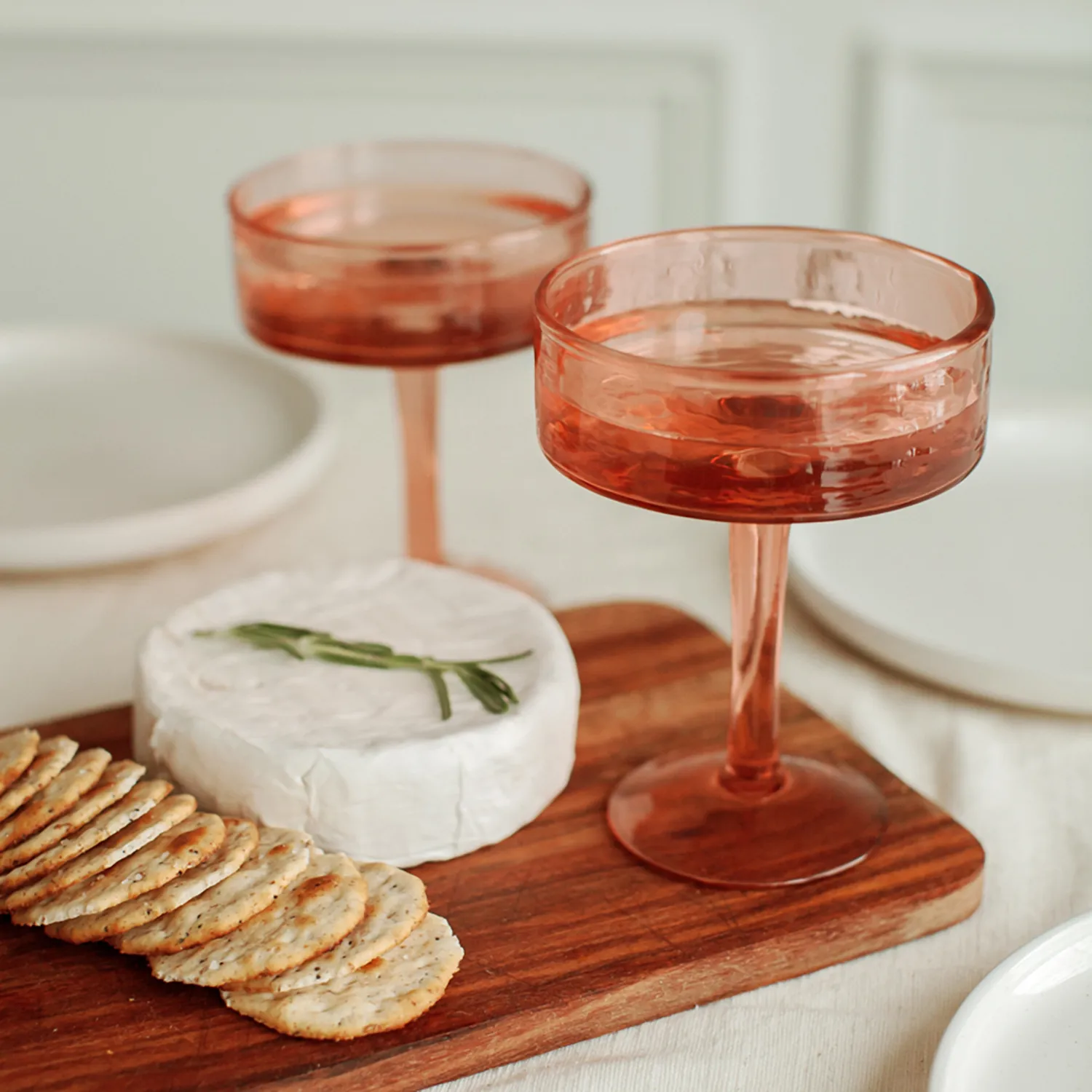 Powered by People Handblown Hammered Coupe Cocktail Glasses, Set of 4