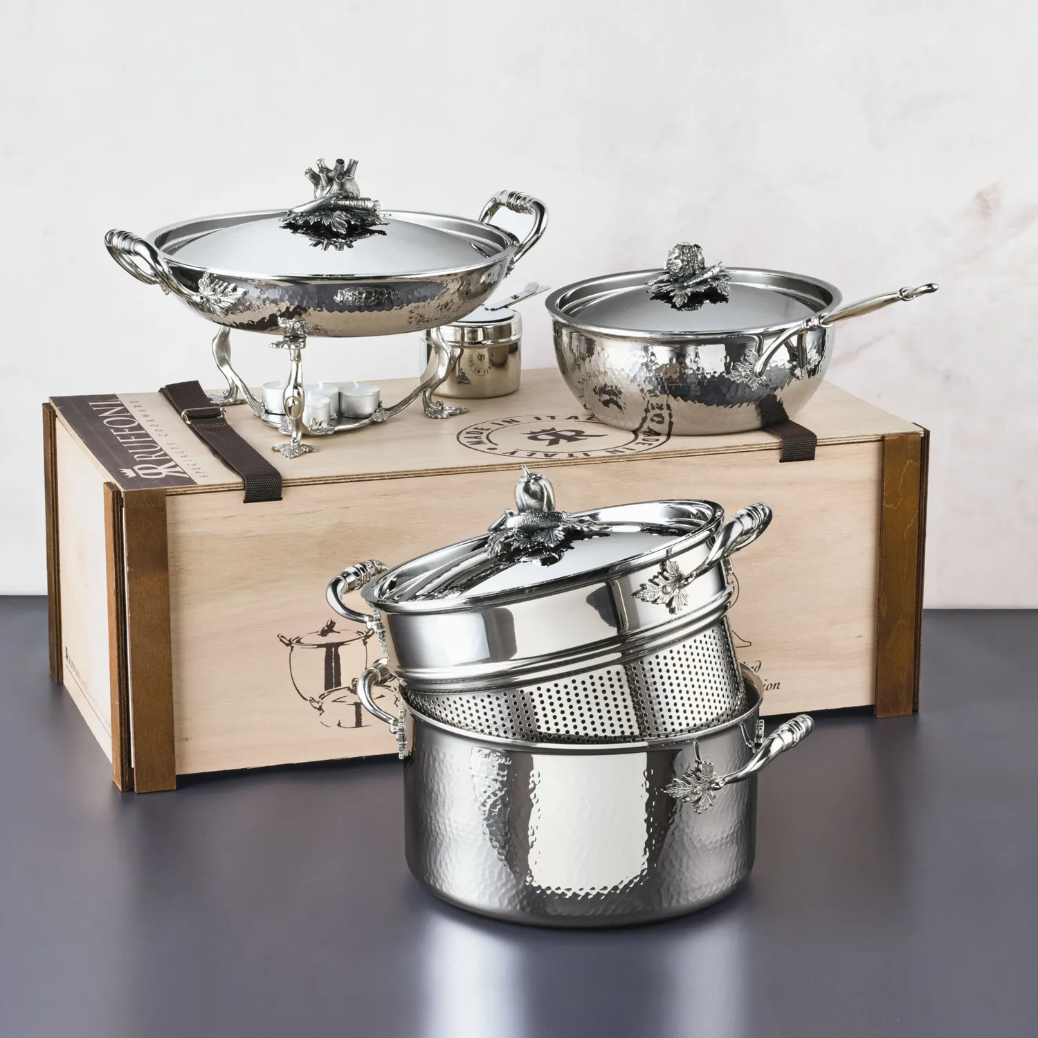Ruffoni Opus Prima Hammered Stainless Steel 8-Piece Cookware Set