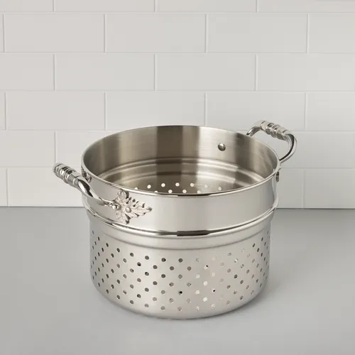 Ruffoni Opus Prima Hammered Stainless Steel Pasta Pot with Strainer Insert