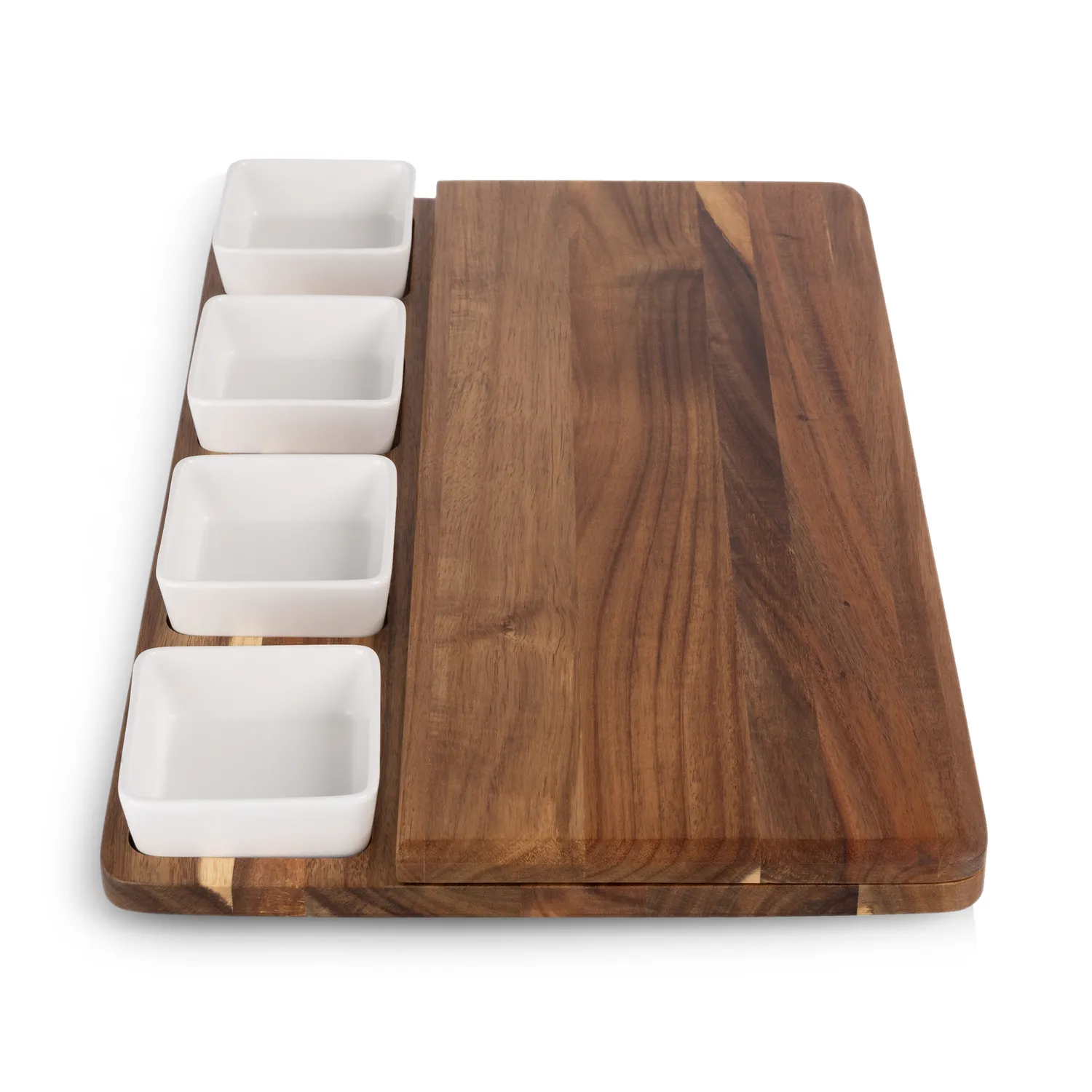 Picnic Time Acacia Picada Tapas & Cheese Board Set with Dip Bowls
