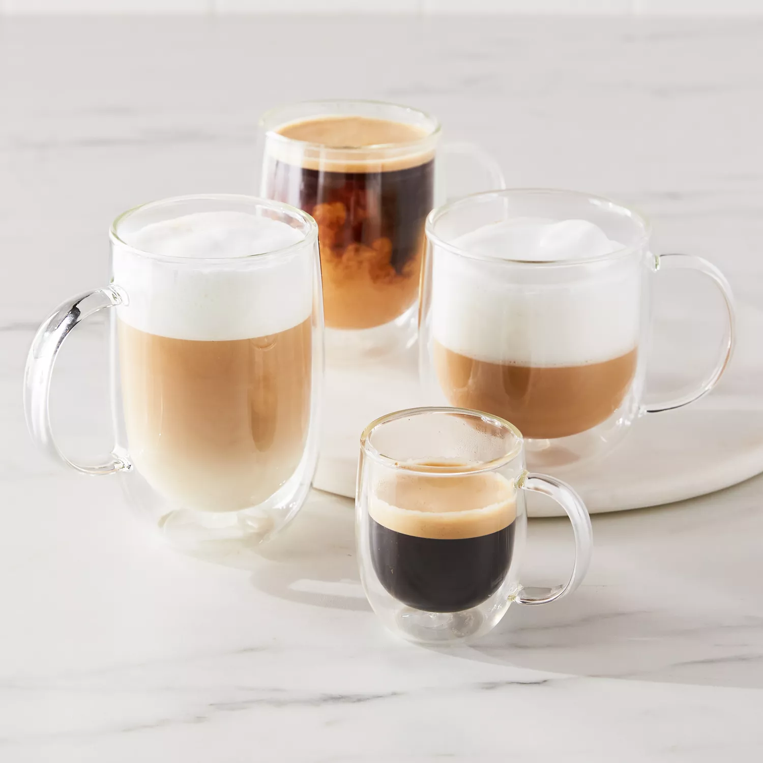 Double Walled Glass Coffee Mugs, Set of 2