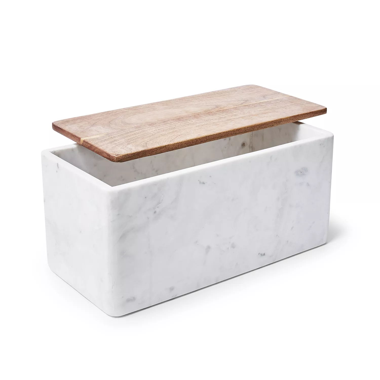 Sur La Table Marble & Acacia Bread Box, White