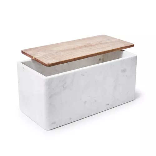 Sur La Table Marble & Acacia Bread Box
