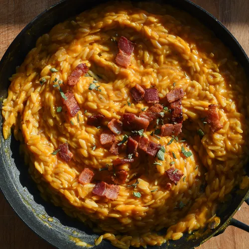 Pumpkin Orzo with Crispy Bacon