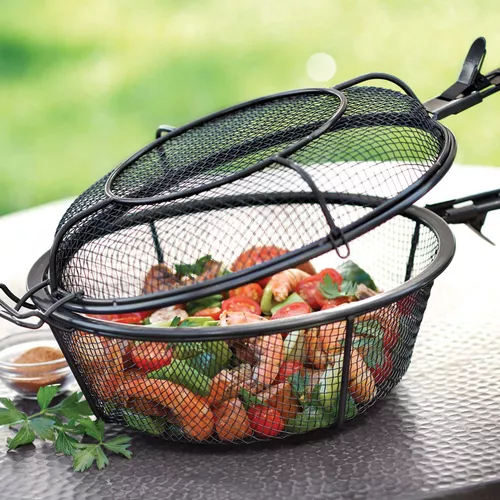 Outset Chef&#8217;s Jumbo Outdoor Grill Basket with Removable Handles