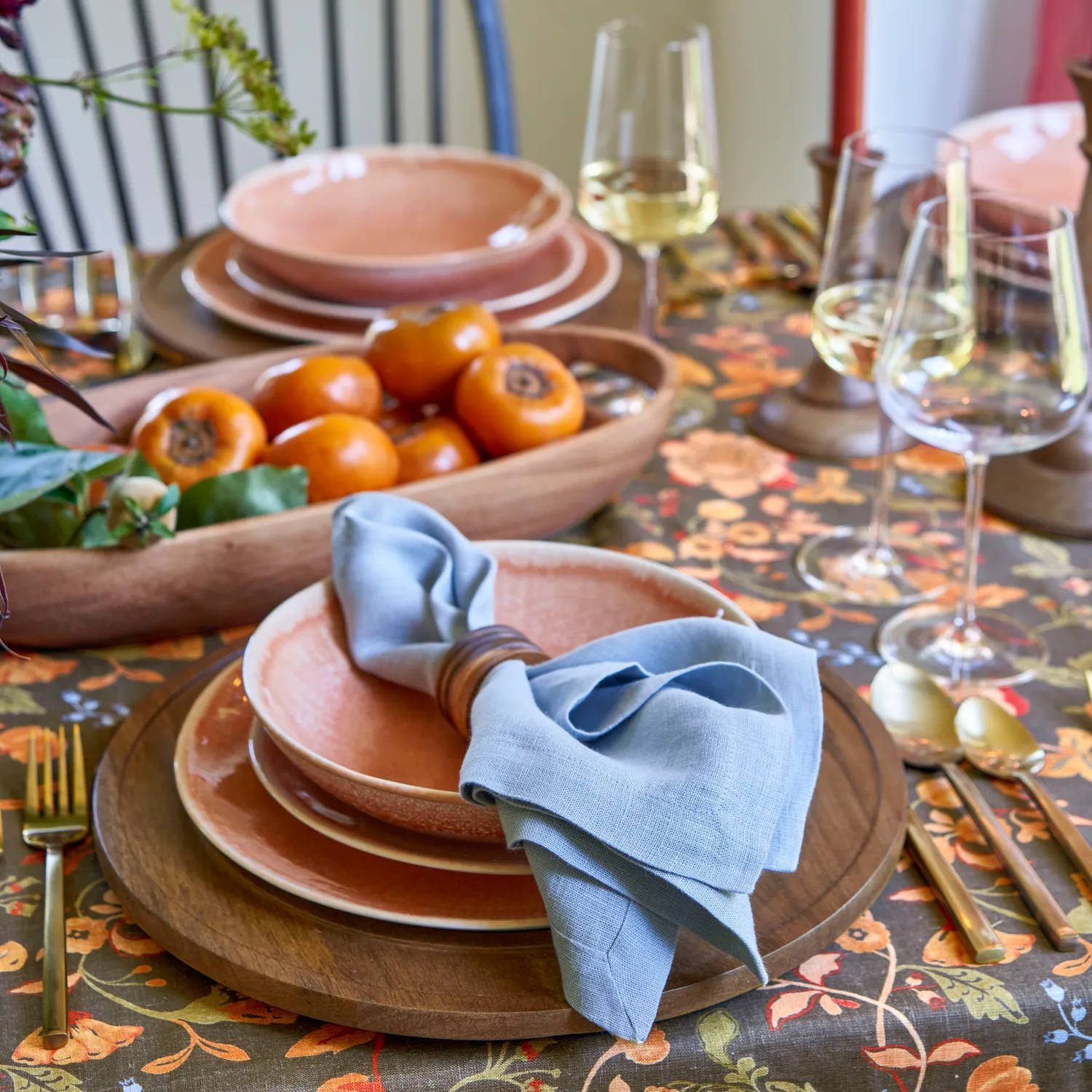 Sur La Table Persimmon Floral Tablecloth, 70"x120"
