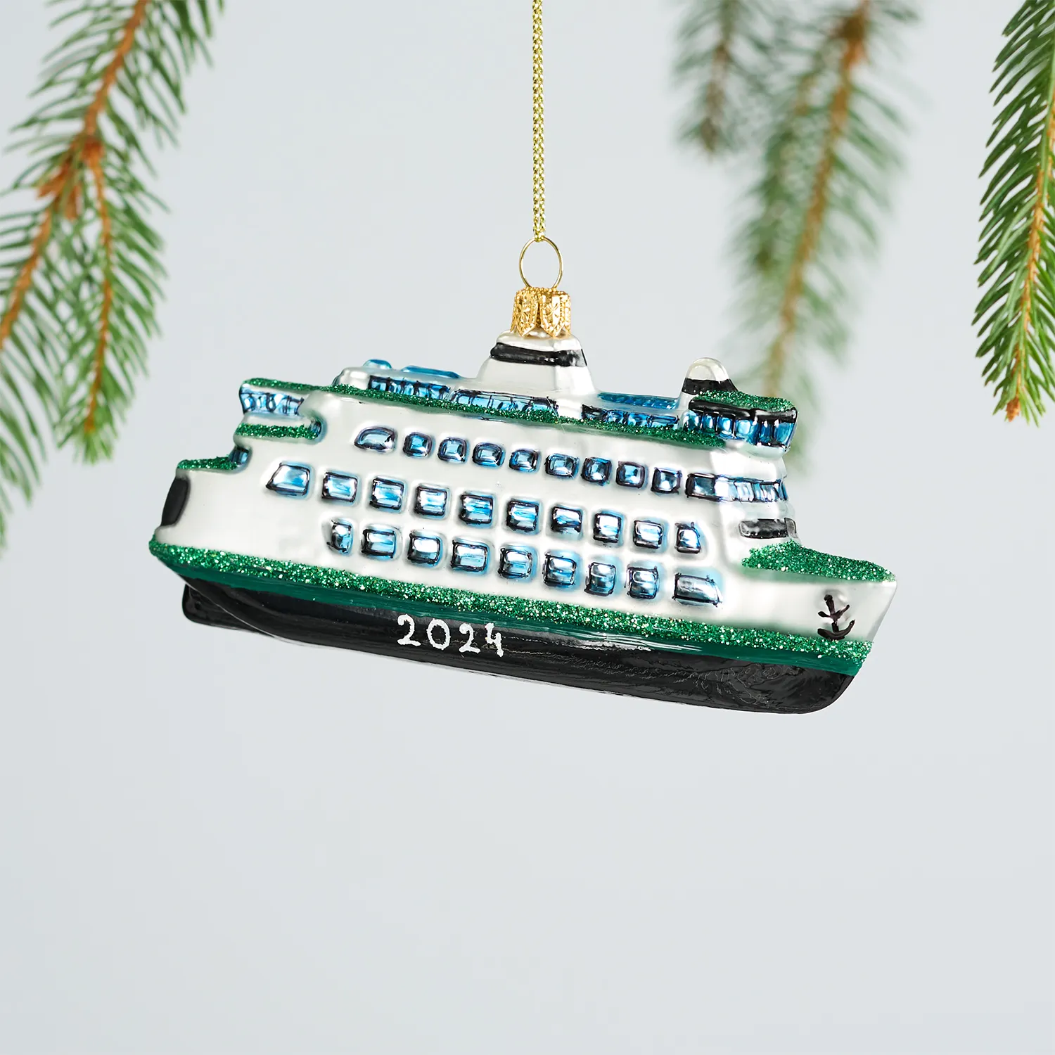 Sur La Table 2024 Seattle Ferry Glass Ornament, 4.9"