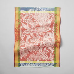 Sur La Table Birds of Paradise Kitchen Towel The colors in the image are very close to the real thing which includes a coral red (versus deep or Chinese red) background throughout and orange-ish border, but doesn