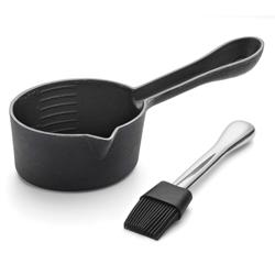 Outset Cast Iron Saucepot with Nesting Silicone Basting Brush Great baster for outdoor grilling