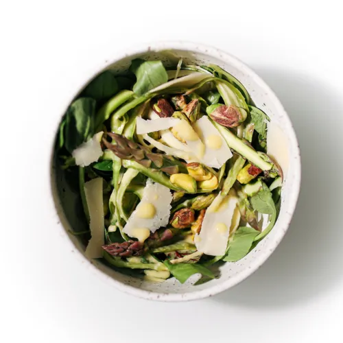 Shaved Asparagus Salad with Arugula & Pistachios