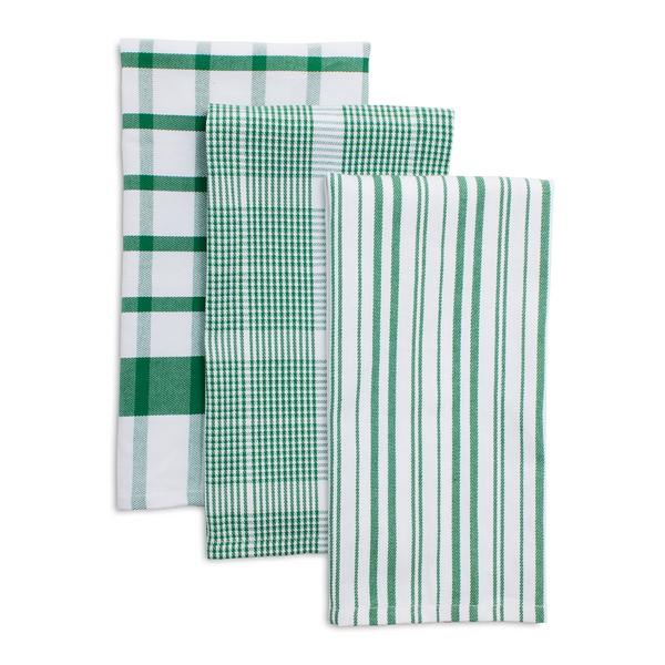 Dish Towels Set of Three Members Mark Green White Quality Kitchen Linens 