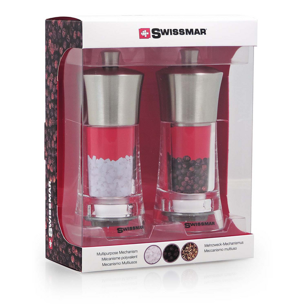 Swissmar Torre Acrylic Salt and Pepper Mill Set with Stainless Steel Top