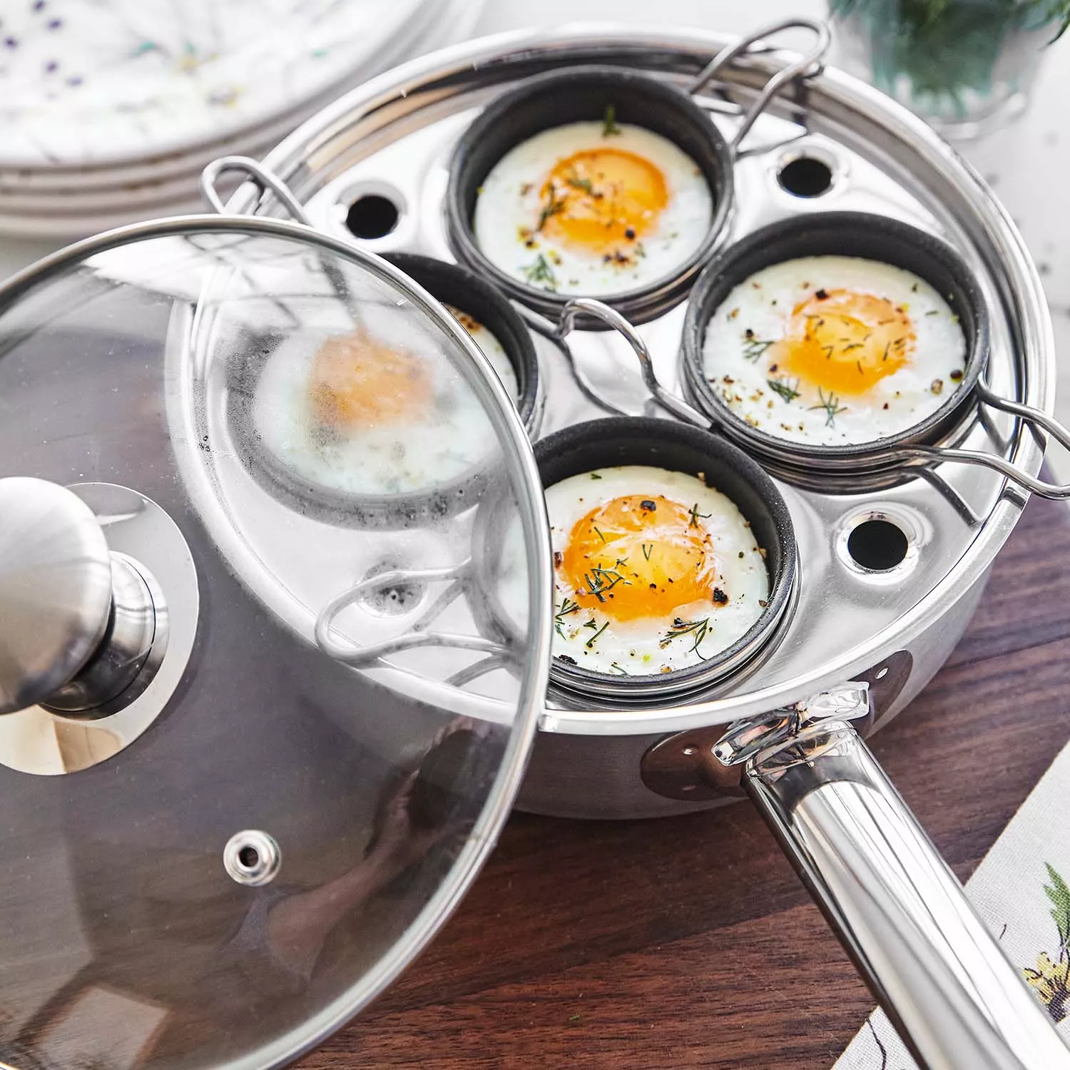 Demeyere Resto3 4-Cup Stainless Steel Egg Poacher Set